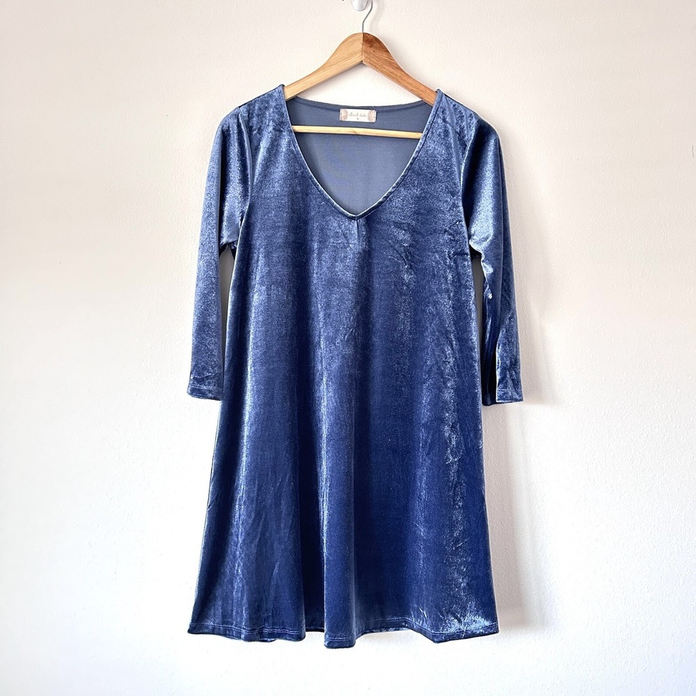 Altar'd‎ State Anthropology Medium Blue Velvet 3/4 Sleeve Holiday Party Dress